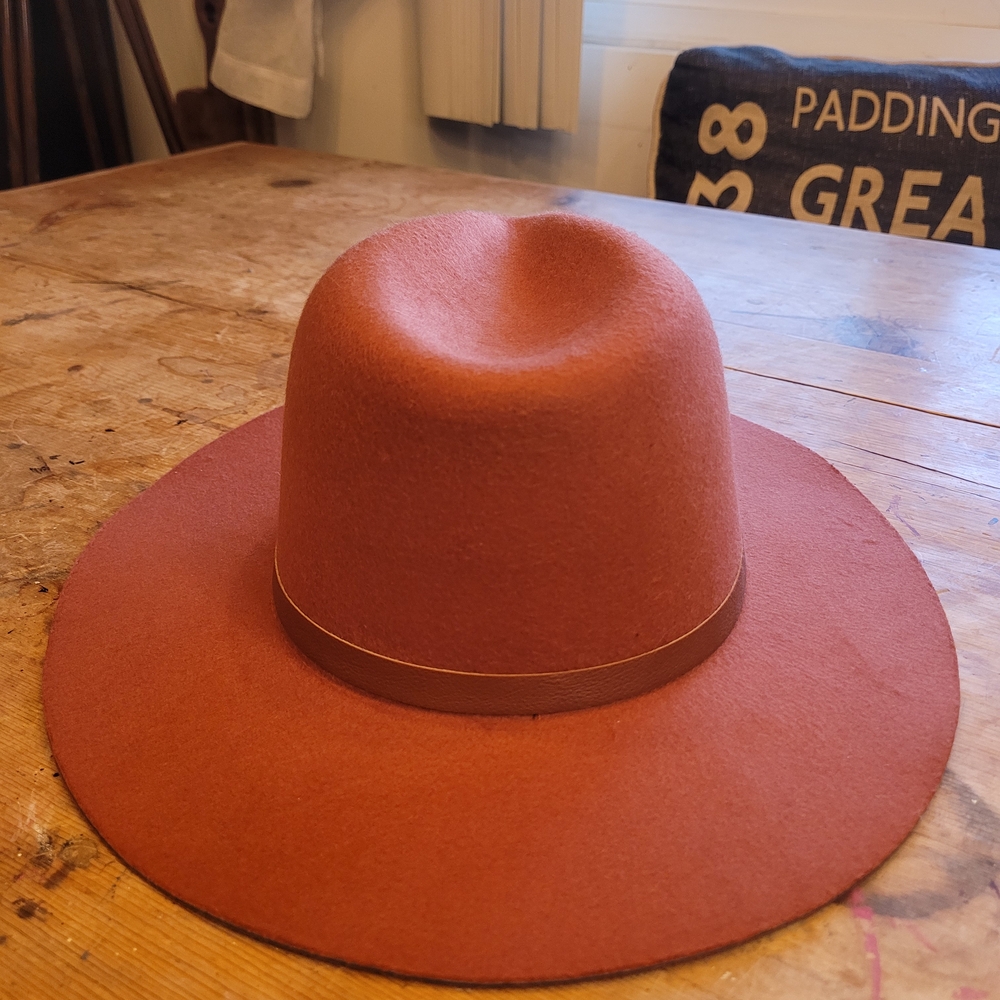 Rust Orange Wide Brim Fedora Hat